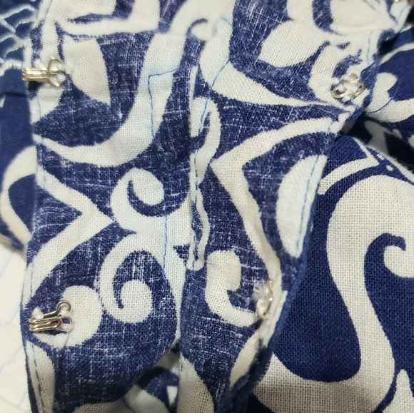 David Brooks Linen Blend Tunic Top Womens L Blue White Embroidered Trim - Picture 5 of 7